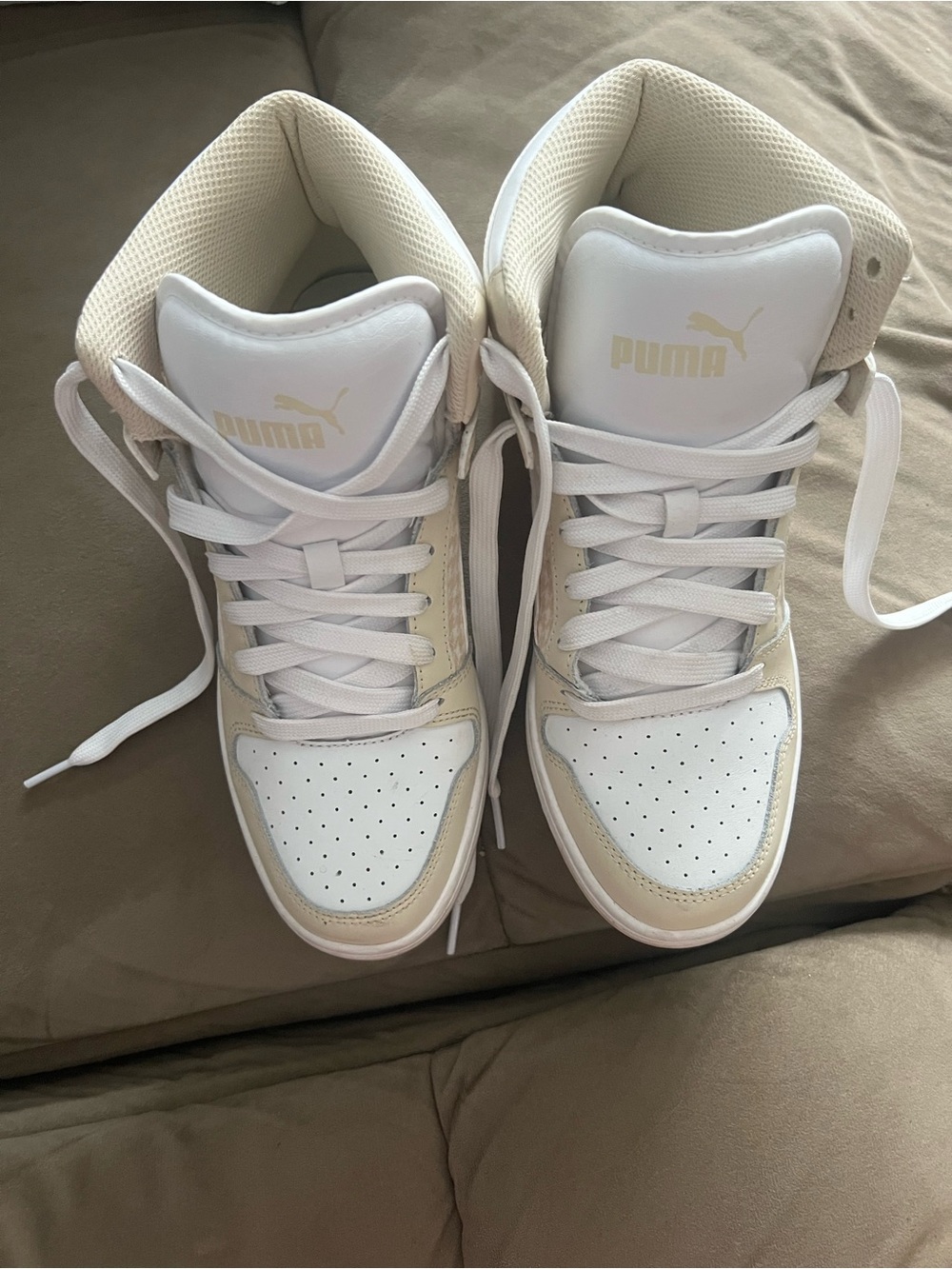 Puma White and Cream High-Top Sneakers